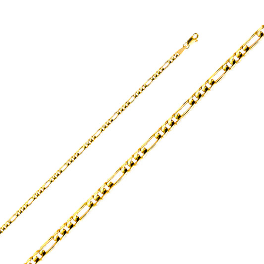 14k Yellow Gold 3.1mm Light Figaro Unisex Chain Necklace