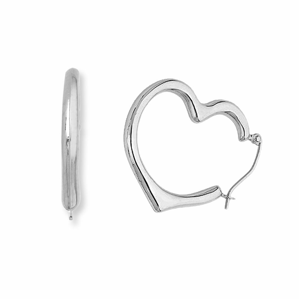 14k White Gold 25mm Hinged Heart Hoop Earrings