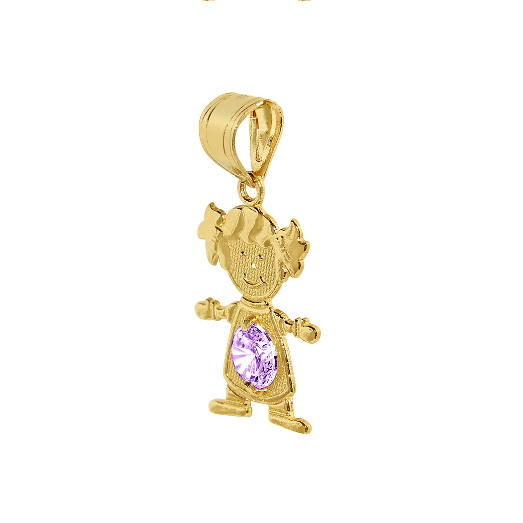 14k Yellow Gold Round-cut Cubic Zirconia June Birthstone Girl/Daughter Pendant with Square Wheat Chain