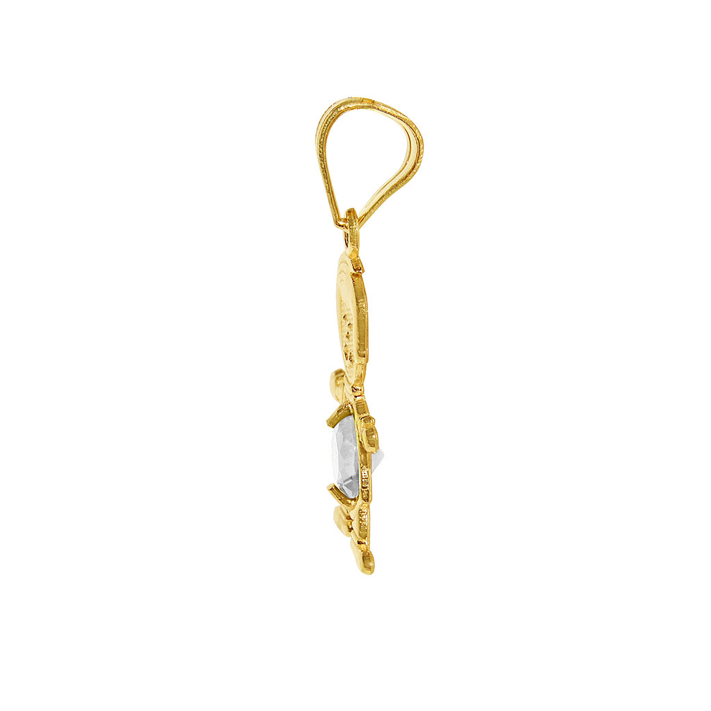 14k Yellow Gold Round-cut Cubic Zirconia April Birthstone Boy/Son Pendant with Square Wheat Chain