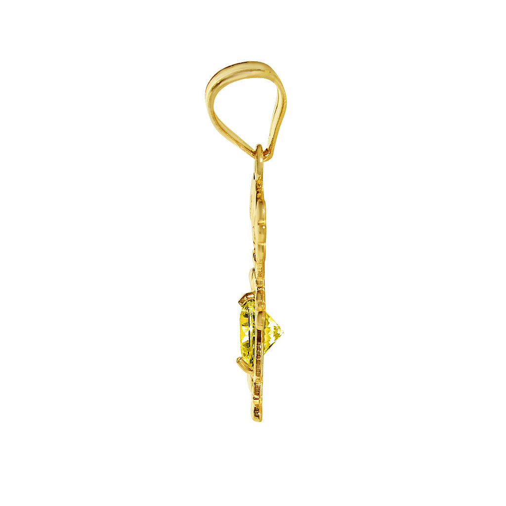 14k Yellow Gold Round-cut Cubic Zirconia November Birthstone Girl/Daughter Pendant with Square Wheat Chain
