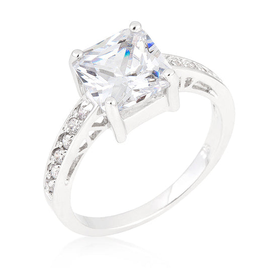 Precious Stars Sterling Silver Princess-cut  Cubic Zirconia Engagement Ring