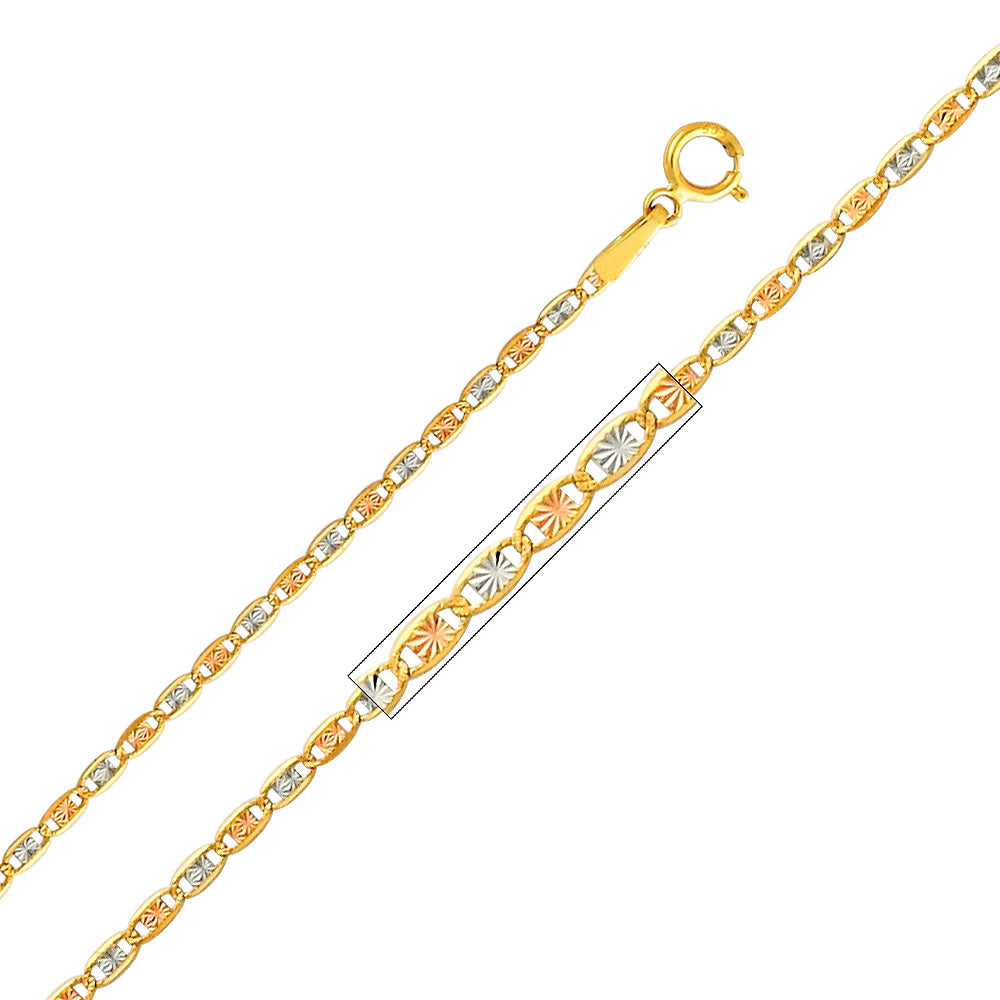 14k Tri-tone Gold 1.5mm Diamond-cut Valentino Chain Necklace