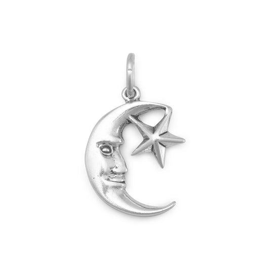 Sterling Silver Small Moon/Star Bracelet Charm