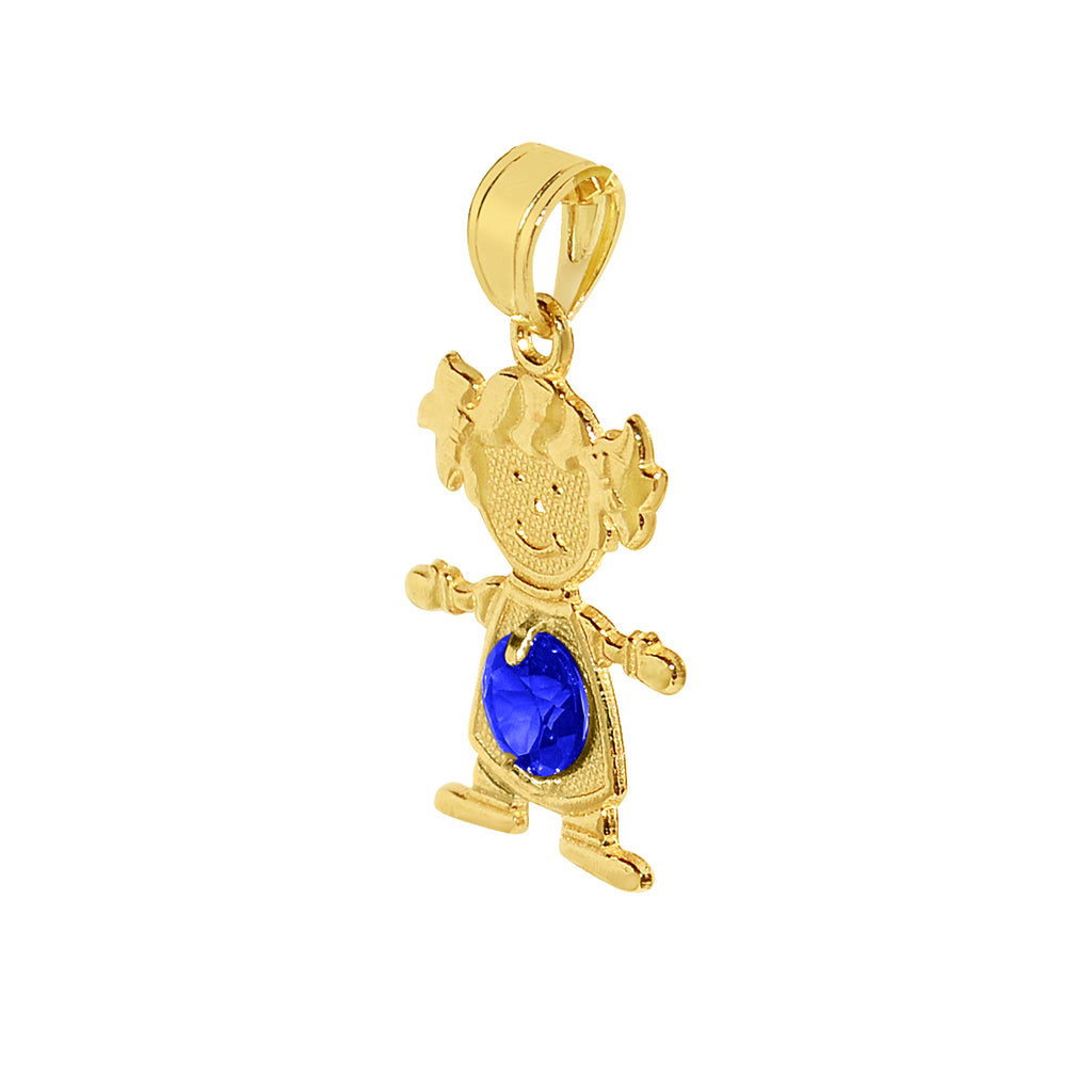 14k Yellow Gold Round-cut Cubic Zirconia September Birthstone Girl/Daughter Pendant with Square Wheat Chain