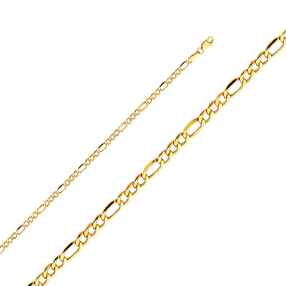 14k Yellow Gold 3.4mm Hollow Figaro Unisex Chain Necklace
