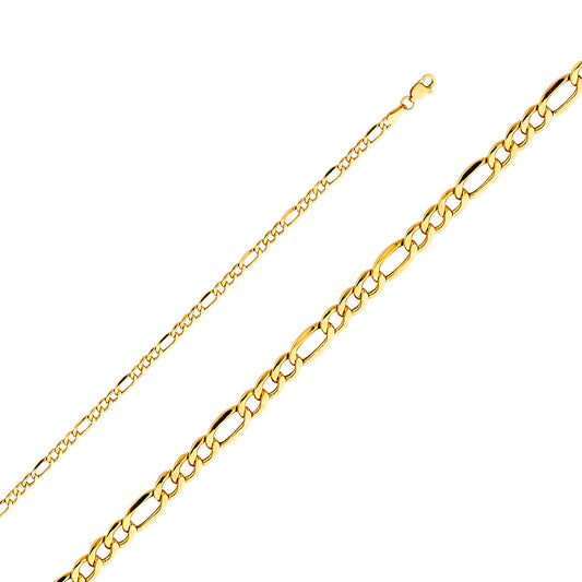 14k Yellow Gold 3.4mm Hollow Figaro Unisex Chain Necklace