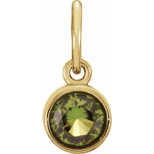 Genuine 14k Yellow Gold 4mm Round Peridot CZ Birthstone Women's Bracelet Charm