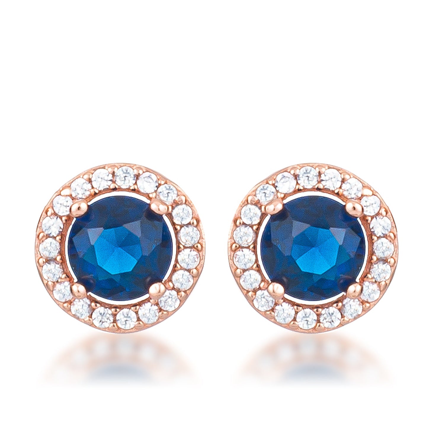 Precious Stars Rose Goldtone Blue Cubic Zirconia Halo Earrings Studs