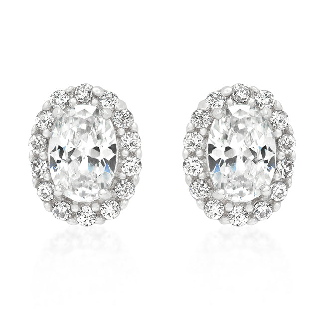 Precious Stars Silvertone Clear Cubic Zirconia Oval Halo Stud Earrings