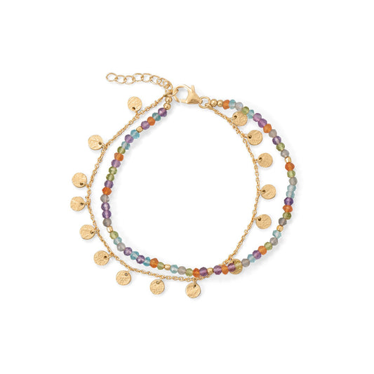 Gold Plated Sterling Silver Two-Strand Multi-Stone Bracelet