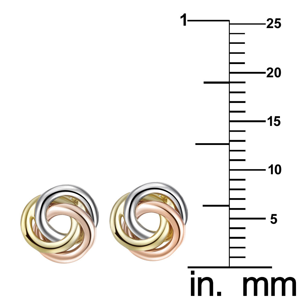 Genuine 14k Tri-tone Gold 8mm Triple Row Love Knot Earring Studs for Women