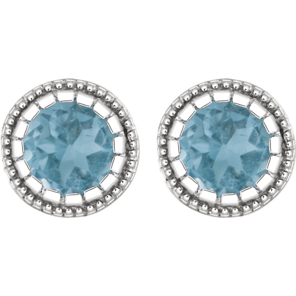 14k White Gold 4 mm Natural Swiss Blue Topaz Stud Earrings