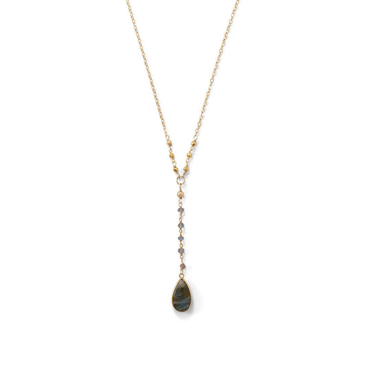 14k Yellow Gold Plated Sterling Silver Labradorite Beaded Drop Necklace