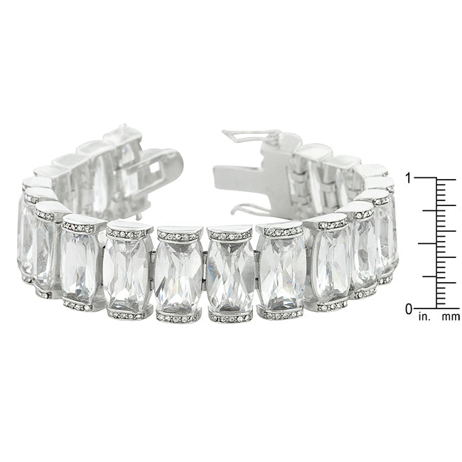 Silvertone Wide Cubic Zirconia Elegant Bridal Bracelet