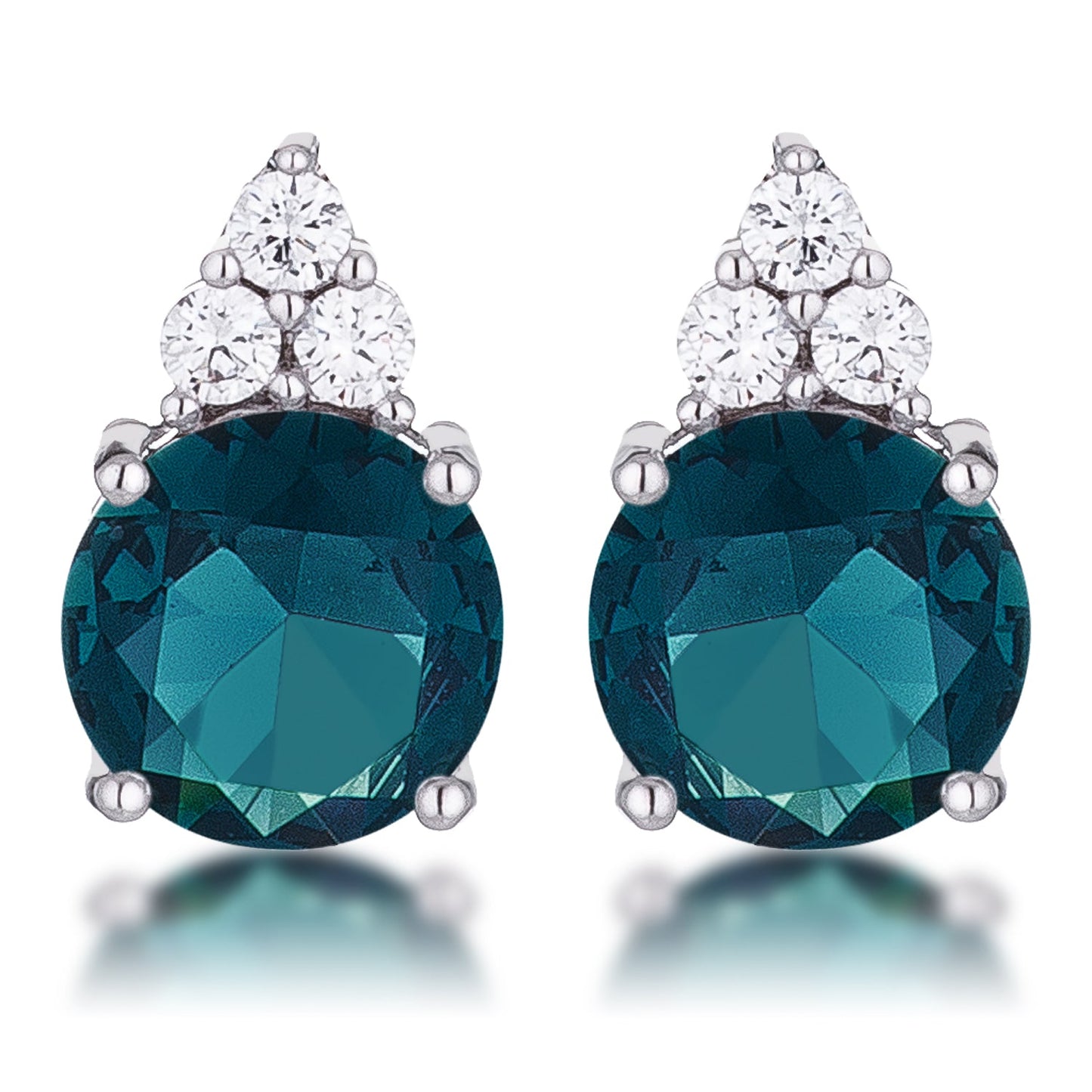 Silvertone Blue-Green Cubic Zirconia Round Cluster Drop Earrings