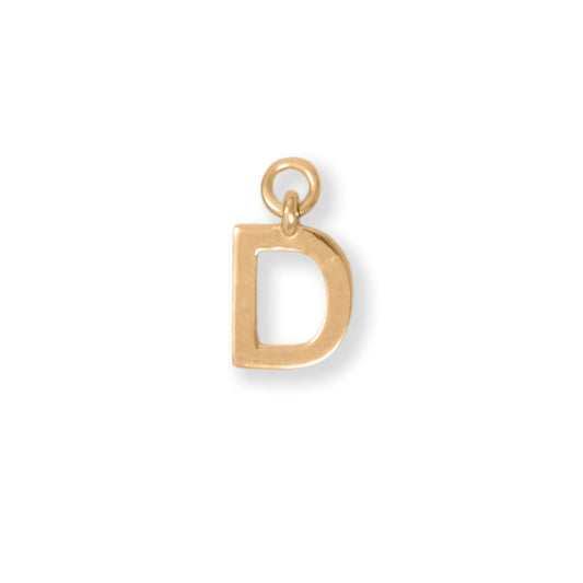 14k Gold Plated 925 Silver Polished D Initial Women's Charm for Bracelet or Necklace