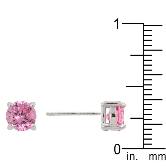 Sterling Silver 5 mm Round Pink Cubic Zirconia Stud Earrings