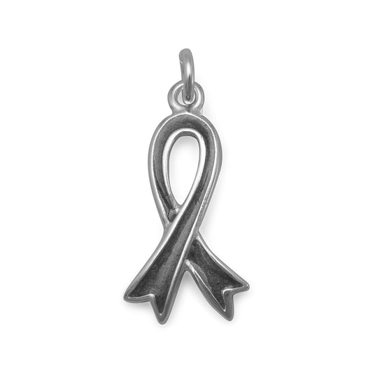 Authentic 925 Sterling Silver Grey Awareness Ribbon Women's Charm for Bracelet or Necklace