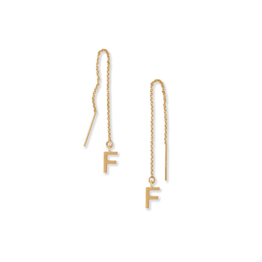 14k Gold Plated Sterling Silver 'F' Initial Threader Earrings