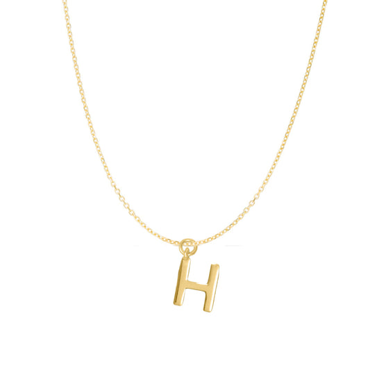 14K Goldplated Sterling Silver Polished "H" Charm With Goldfilled 1.5mm Cable Chain