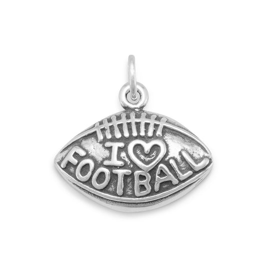 Authentic 925 Sterling Silver Oxidized I Love Football Women's Charm for Bracelet or Necklace