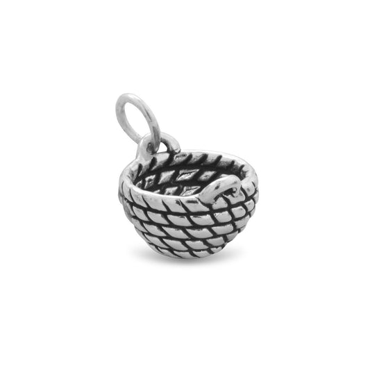 Authentic 925 Sterling Silver Oxidized Basket Women's Charm for Bracelet or Necklace