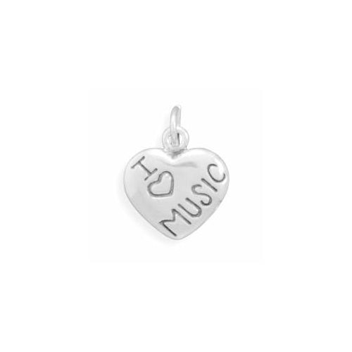 Sterling Silver Oxidized I Love Music Heart Charm