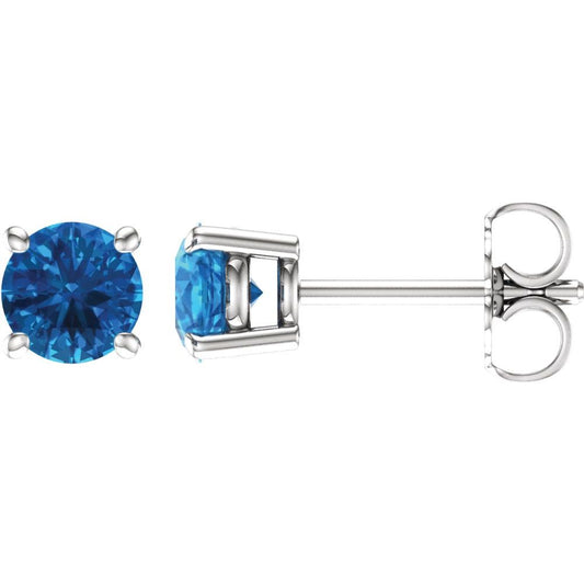 14k White Gold 5 mm Natural Swiss Blue Topaz Stud Earrings