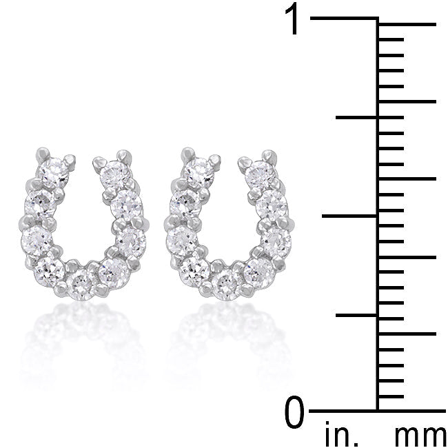 Sterling Silver Cubic Zirconia Horseshoe Earring Studs