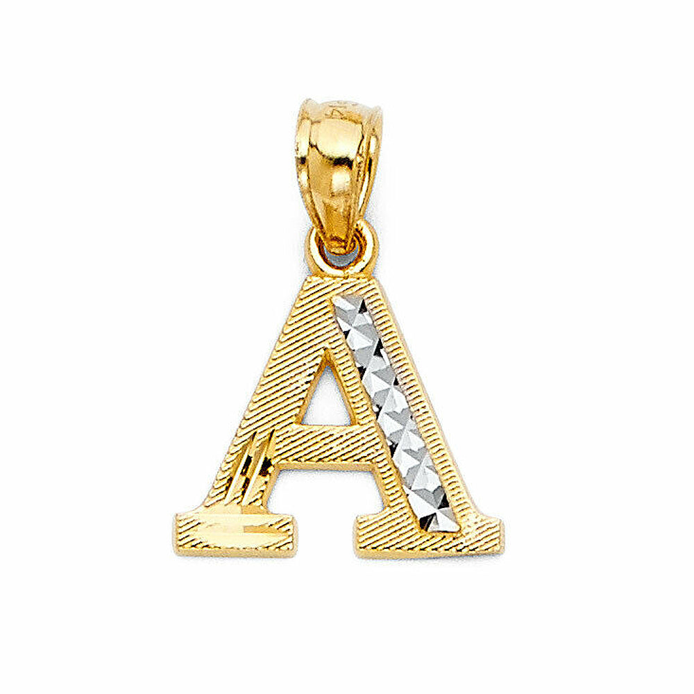 Genuine 14k Two-tone Gold 0.59" Diamond-cut Initial Block Letter 'A' Pendant For Men or Women - Gold Block Letter Charm