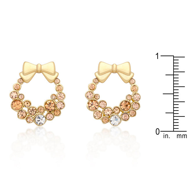 Goldtone Multicolor Crystal Wreath With Bow Holiday Earrings