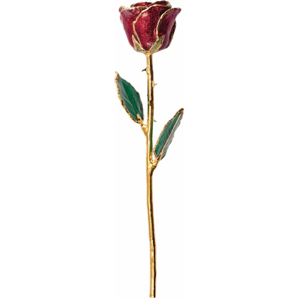 Lacquered Ruby Colored Sparkle Rose with Gold Trim