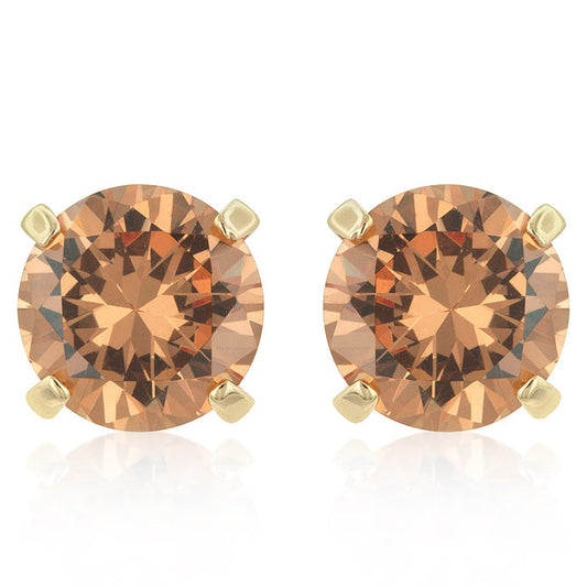 Goldtone 10mm Round Champagne Cubic Zirconia Stud Earrings