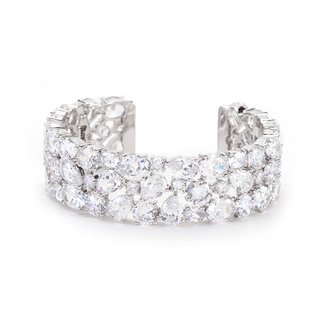 Silvertone Bejeweled Cubic Zirconia Cuff Bracelet