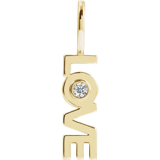 14K Yellow Gold .03 CT Natural Diamond Love Charm/Pendant