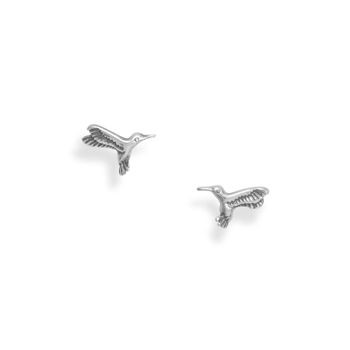 Oxidized Sterling Silver Hummingbird Stud Earrings