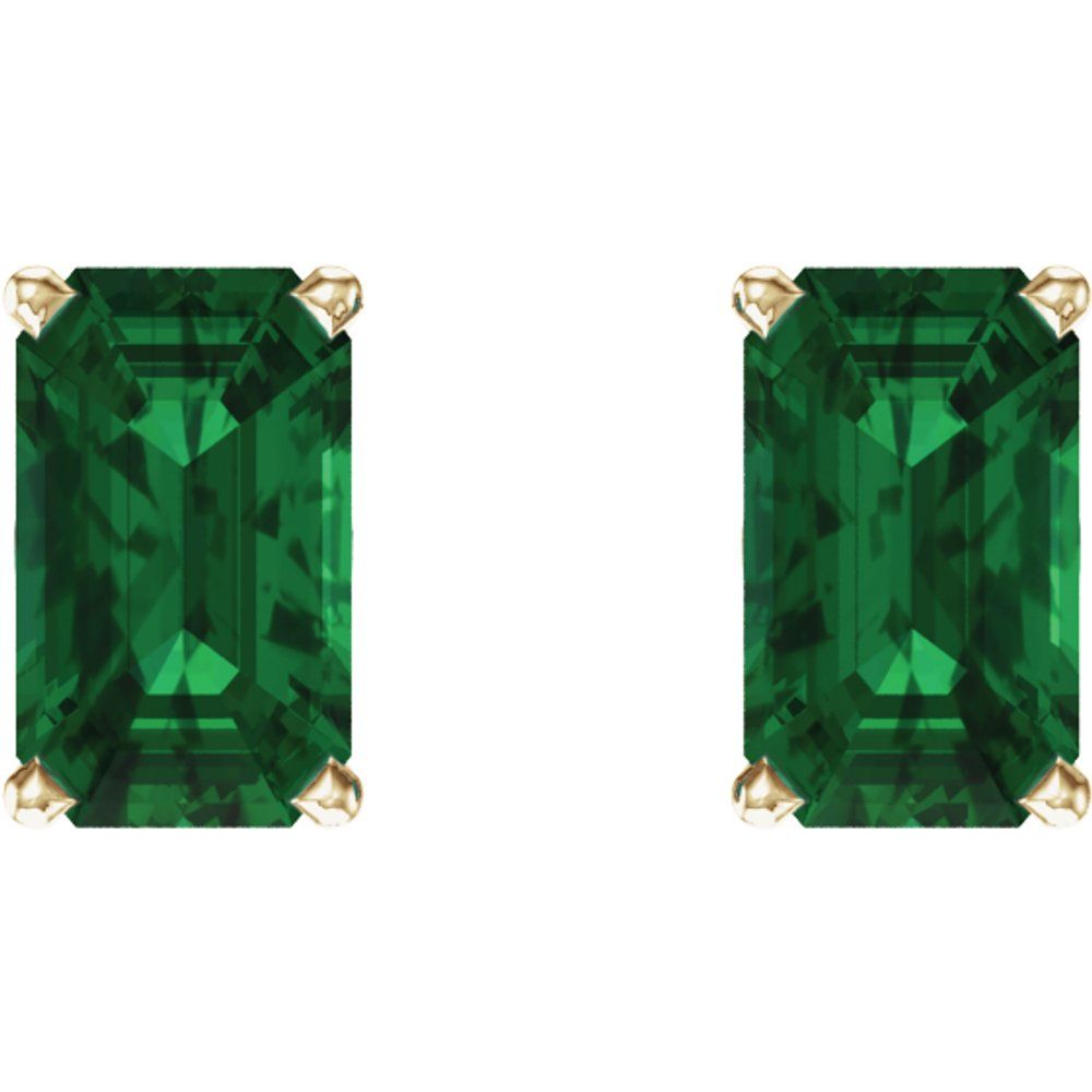 14k Yellow Gold Lab-Grown Emerald Emerald-cut Stud Earrings