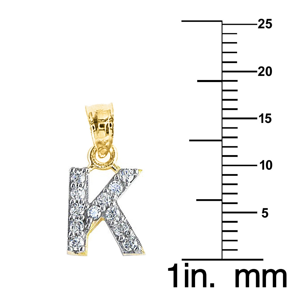 Genuine 14k Yellow Gold 0.59" Cubic Zirconia CZ Initial Block Letter 'K' Pendant for Men or Women - Gold Letter Charm