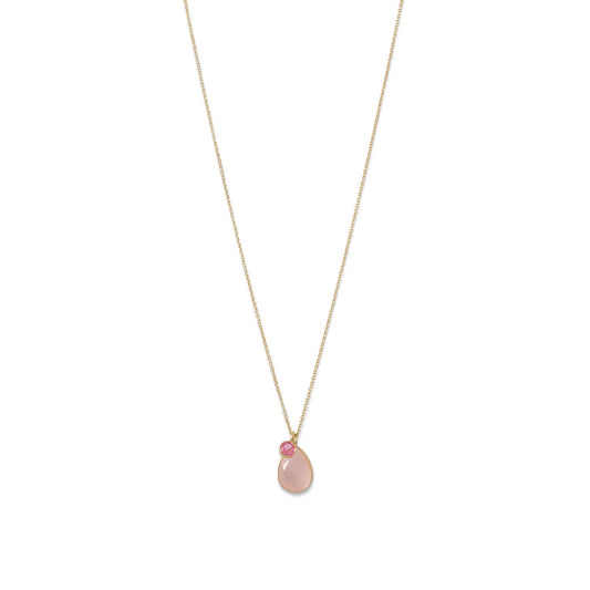 14k Yellow Gold Plated Sterling Silver Rose Quartz and Pink Hydro Glass Necklace