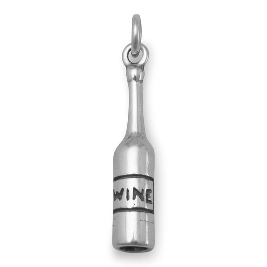 Authentic 925 Sterling Silver Wine Bottle Women's Charm for Bracelet or Necklace