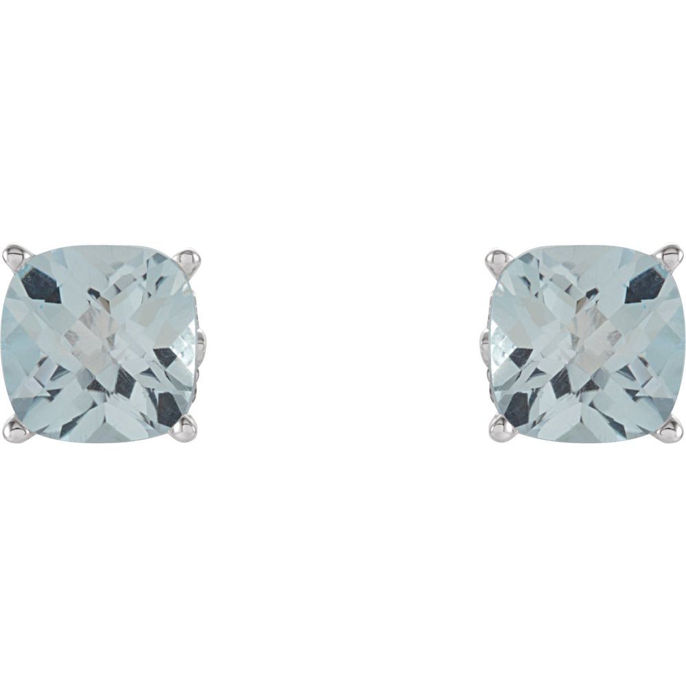 14k White Gold 6x6 mm Cushion Natural Sky Blue Topaz Earrings