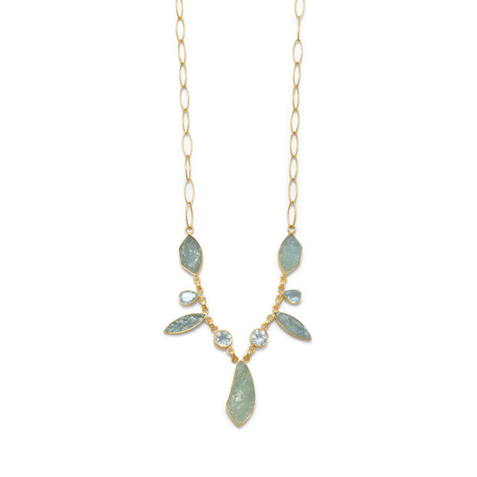 14 Karat Gold Plated Sterling Silver Aquamarine and Blue Topaz Necklace