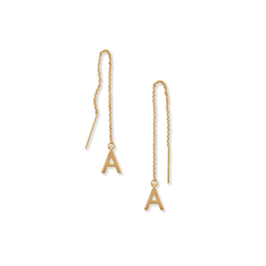 14k Gold Plated Sterling Silver 'A' Initial Threader Earrings