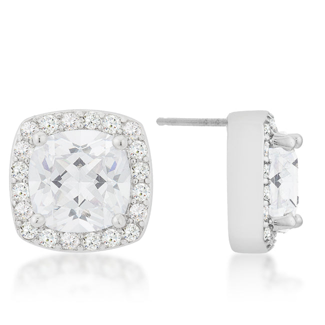 Silvertone Clear Cushion-Cut Cubic Zirconia Halo Stud Earrings