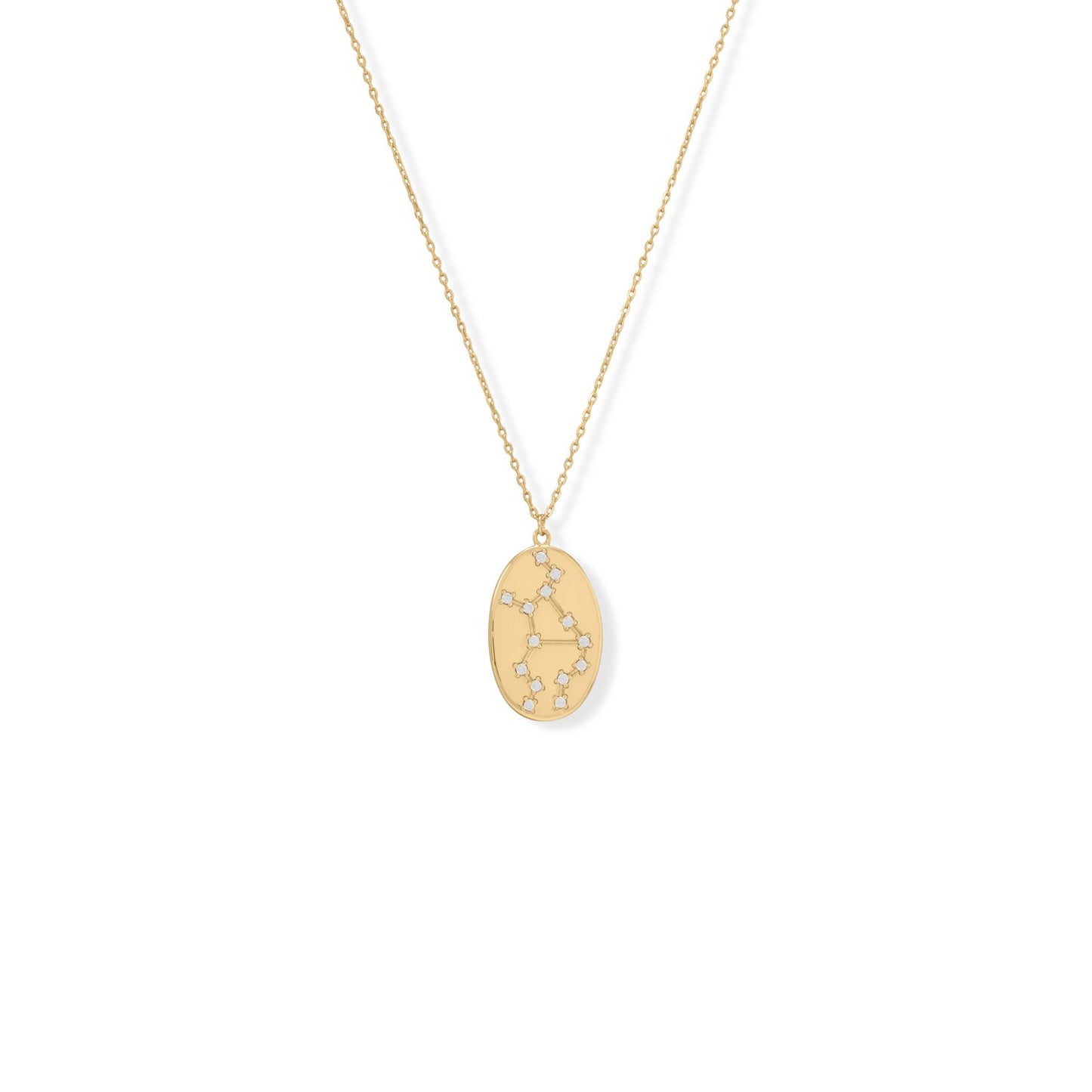 14k Yellow Gold Plated Sterling Silver Cubic Zirconia Virgo Oval Constellations Necklace