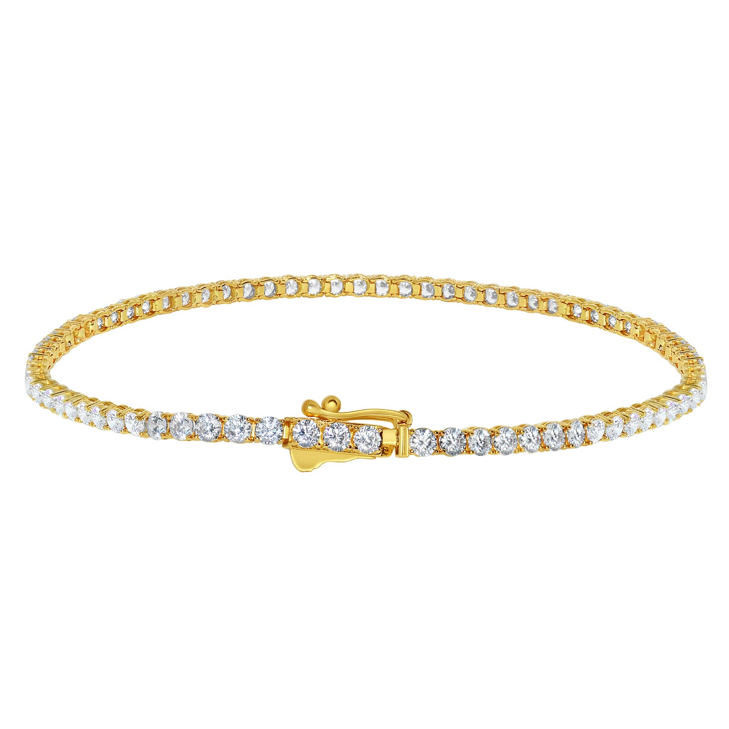 Genuine 14k Yellow Gold 2.3mm Round Cubic Zirconia CZ Tennis 7.25" Women's Bracelet