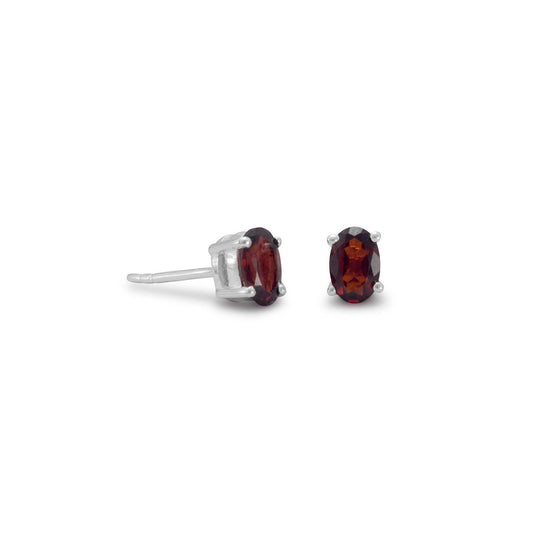 Sterling Silver Faceted Oval-cut Garnet Earring Studs