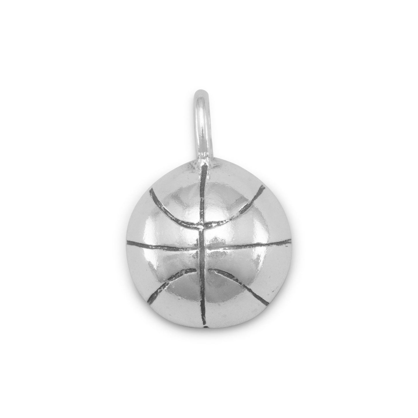 Authentic 925 Sterling Silver 1/2 Round Basketball Women's Charm for Bracelet or Necklace