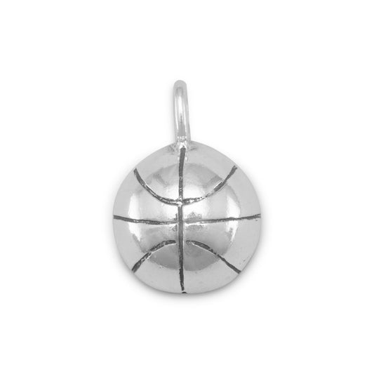 Authentic 925 Sterling Silver 1/2 Round Basketball Women's Charm for Bracelet or Necklace